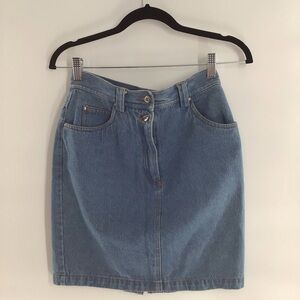 Vintage denim pencil skirt with lace detail - Size 4